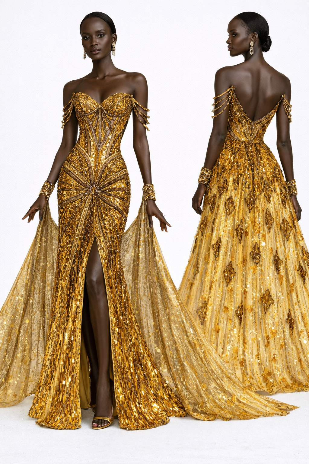 Gold Couture Gown with detachable Skirt