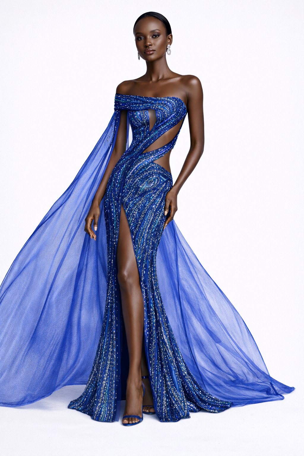 NAVY BLUE HAND BEADED COUTURE GOWN