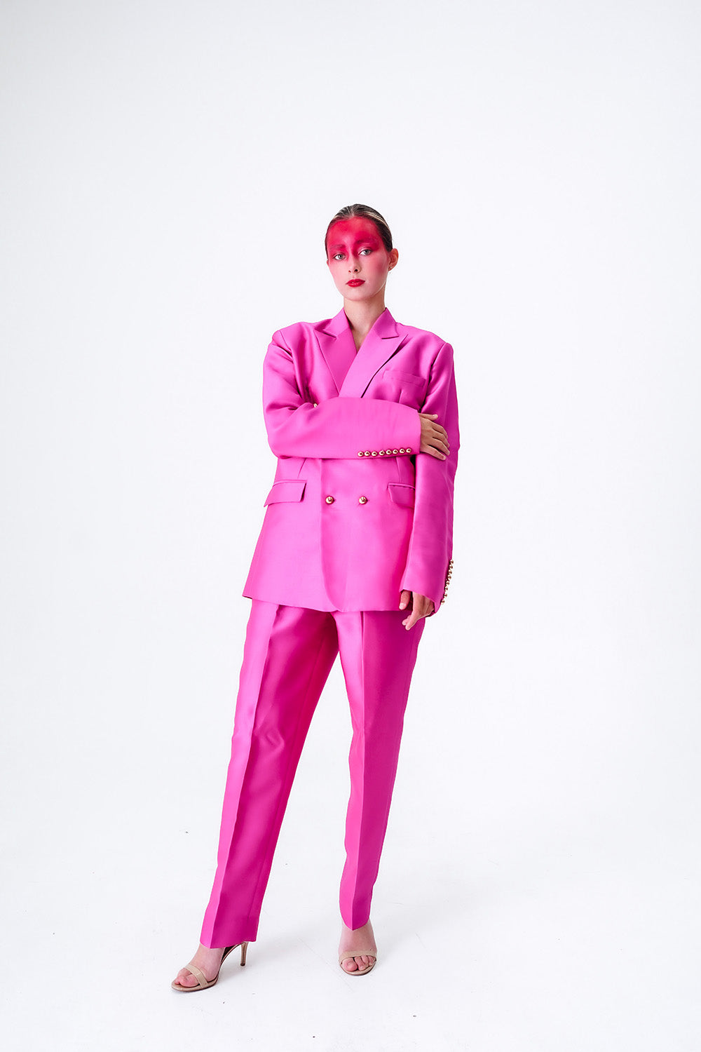Fuchsia Pink Double Breasted Silk Suit