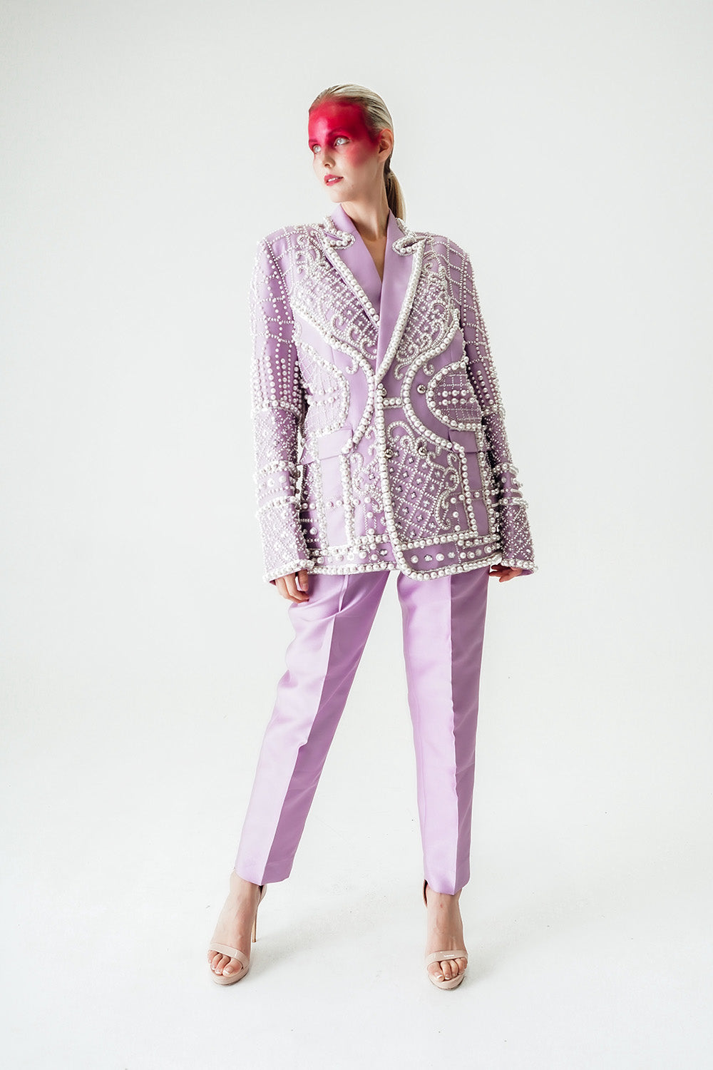 Mauve Double Breasted Silk Suit