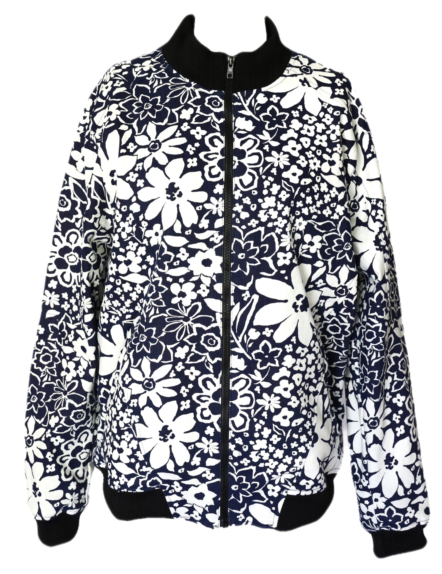 Blue and White Floral Bomber Jacket