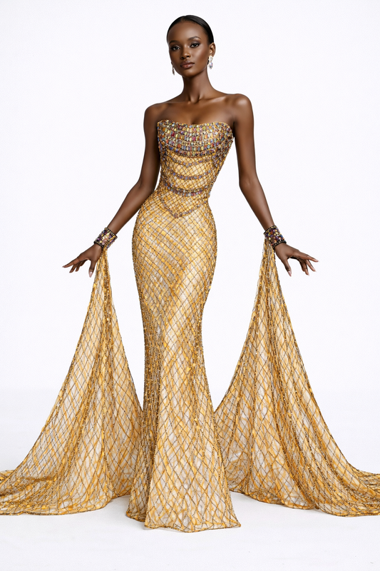 GOLD STONE MESH COUTURE GOWN