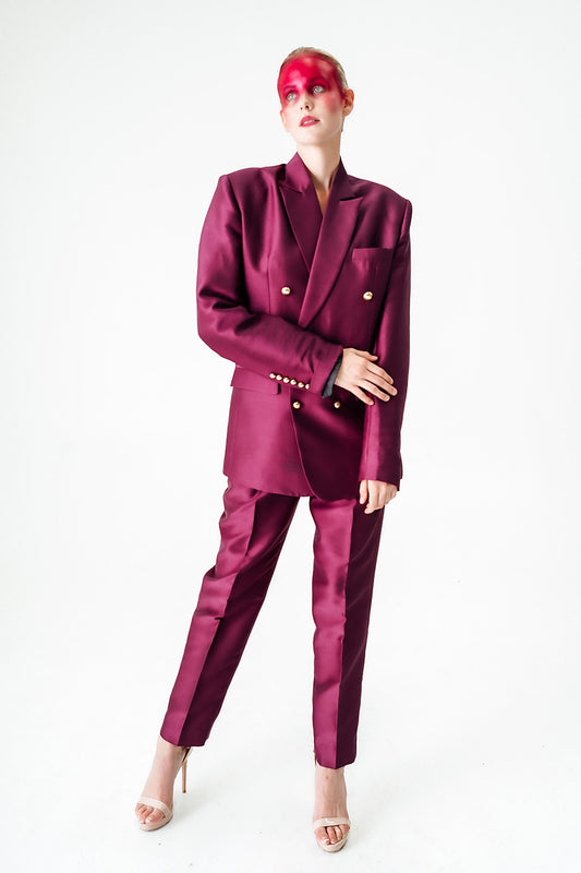 Burgundy Rose Double Breasted Silk Suit